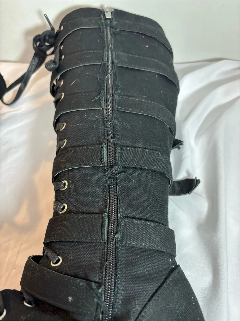 Black Lace-Up Platform Boots with Rainbow Sole